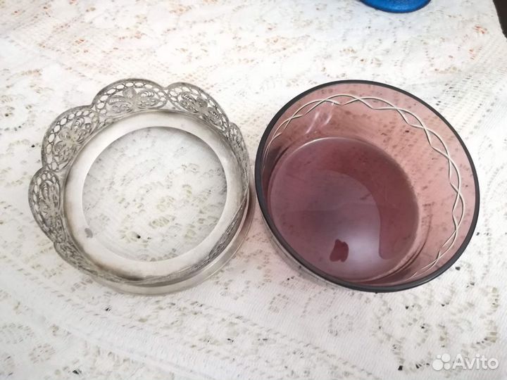 Вазочка цветное марганцевое стекло скань СССР