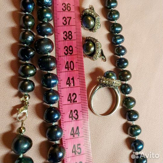 Черный жемчуг павлин комплект украшений