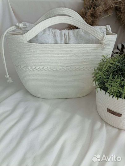 Сумка из хлопкого шнура с хлопковым мешком