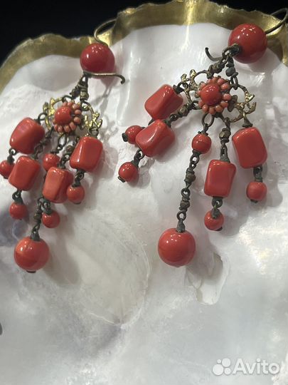 Серьги винтажные коралл