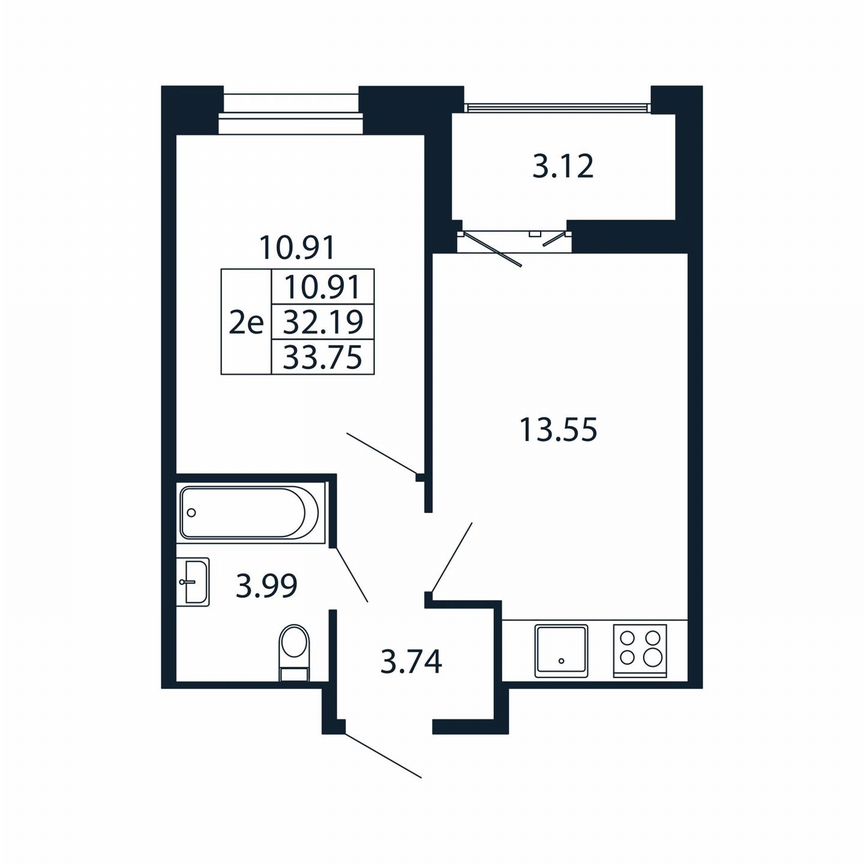 1-к. квартира, 35,3 м², 12/12 эт.