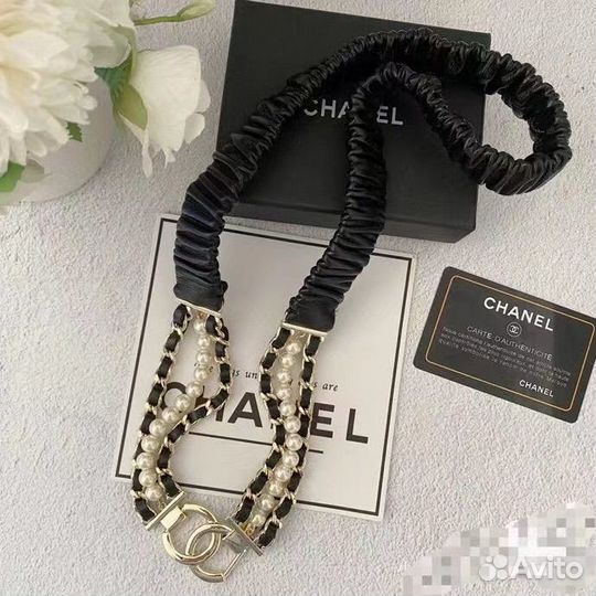 Chanel пояс ремешок кожаный с жемчугом цепочка