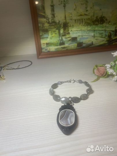 Браслет из лабрадора и агата Ботсвана