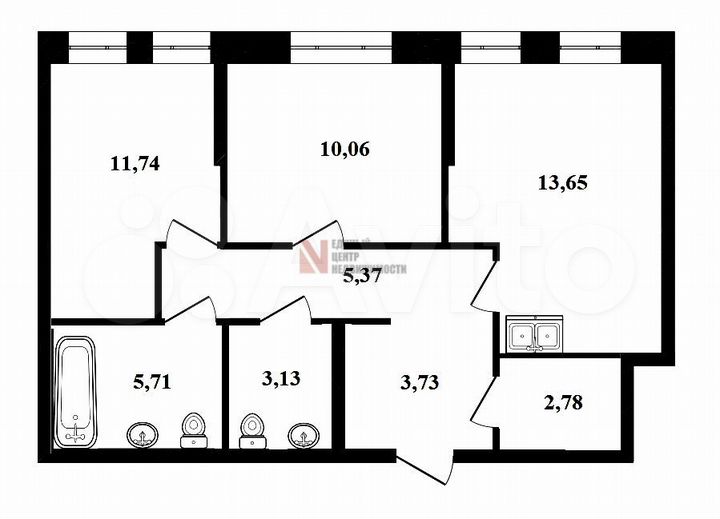 2-к. квартира, 56,2 м², 1/14 эт.