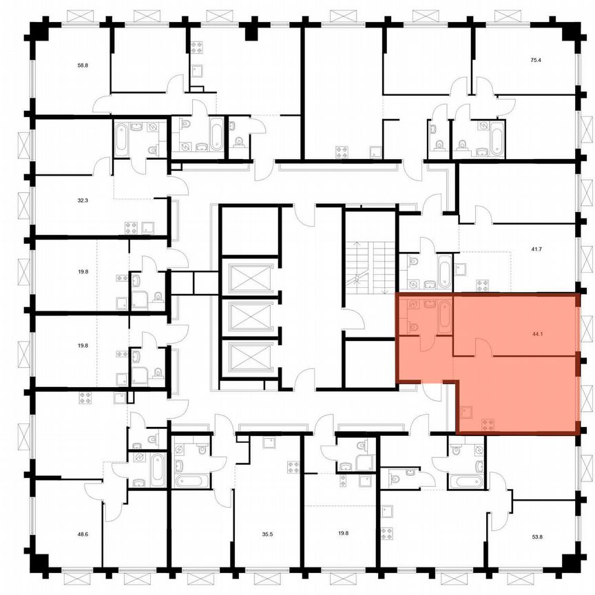 1-к. квартира, 44,1 м², 20/25 эт.