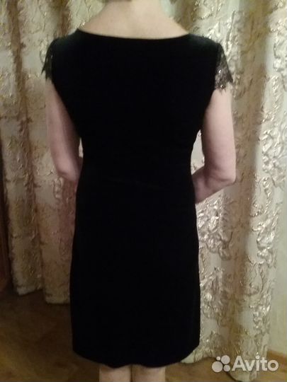 Платье вечернее, черный бархат+кружево, 46р-р