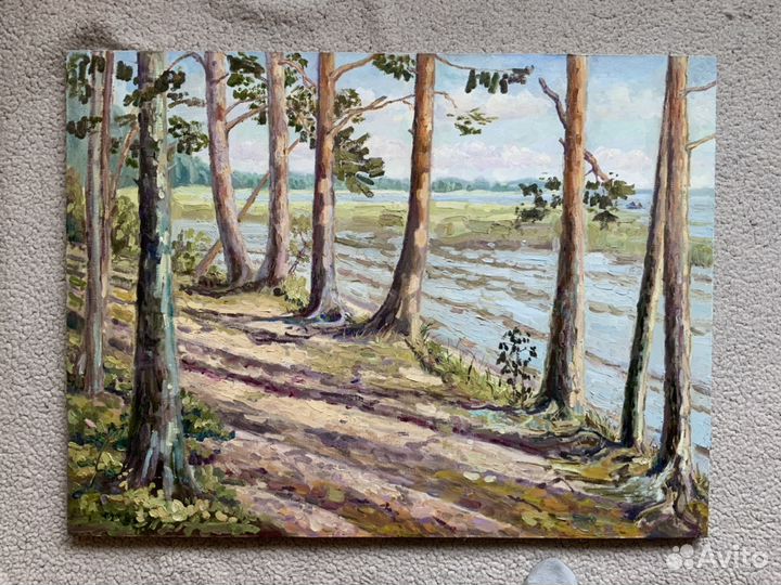 Картина летний пейзаж Дорога вдоль озера 60х80