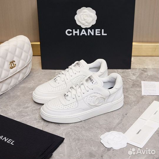 Кроссовки chanel кожаные кеды Шанель premium