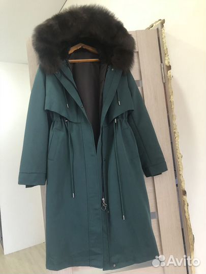 Парка-тренч-натуральный мех