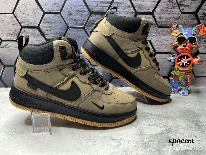 Кроссовки Nike Air Force 1 высокие коричневые мех