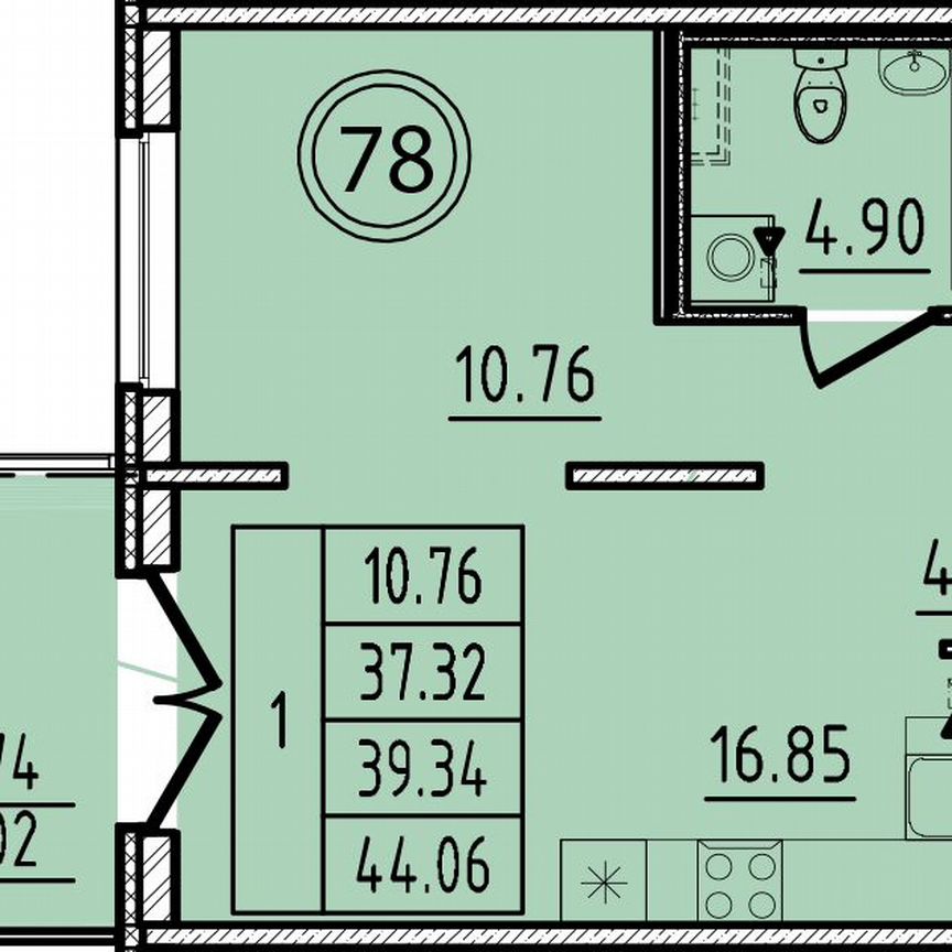 1-к. квартира, 37,3 м², 1/4 эт.