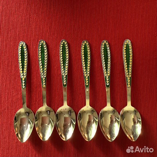 Чайные ложки серебро 916 с позолотой и эмалью СССР