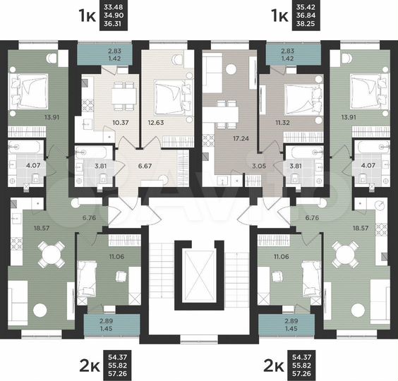 2-к. квартира, 57,3 м², 9/9 эт.