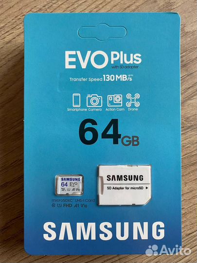 Карта памяти MicroSD Samsung EVO Plus 64 Gb