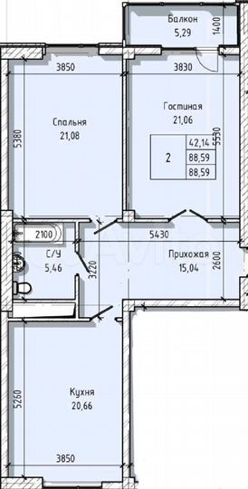 2-к. квартира, 88,6 м², 3/16 эт.