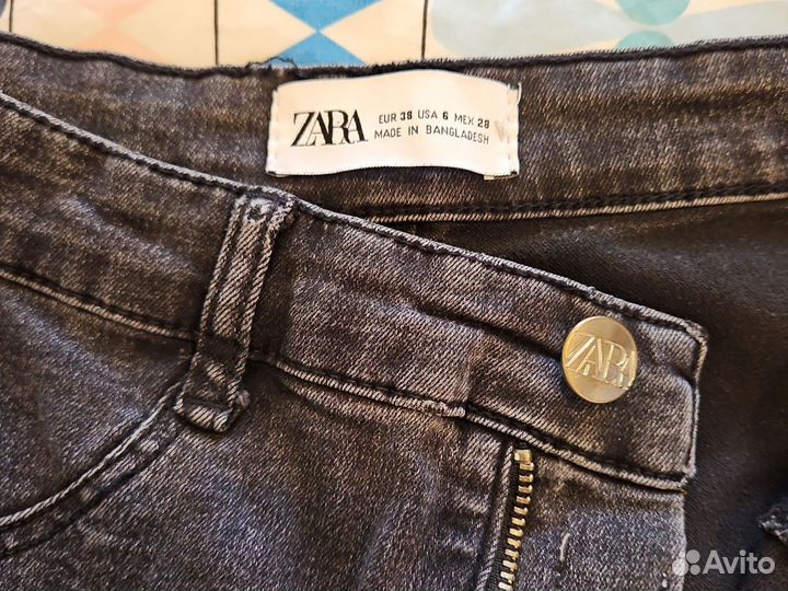 Джинсы zara 38 черно-серые