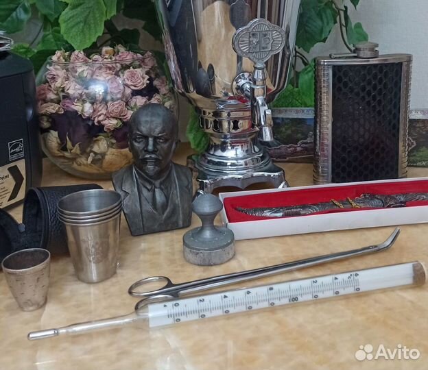 Бюст Ленина термометр печать фляжка стопки металл
