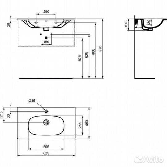 Раковина Ideal Standard Tesi 82,5х45 см, черная (T