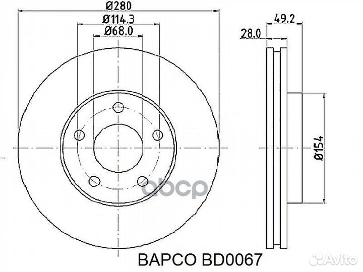 Диск тормозной передний,вент, BD0067 BD0067 bapco