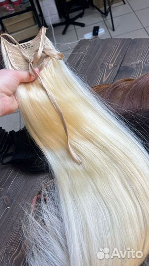 Хвост волосы на ленте заколках