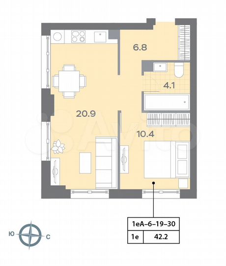 1-к. квартира, 42,1 м², 26/32 эт.