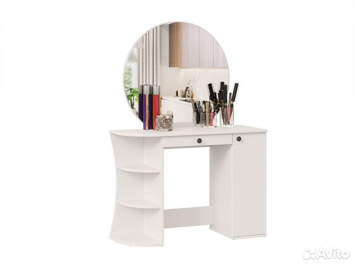Туалетный столик белый с круглым зеркалом 