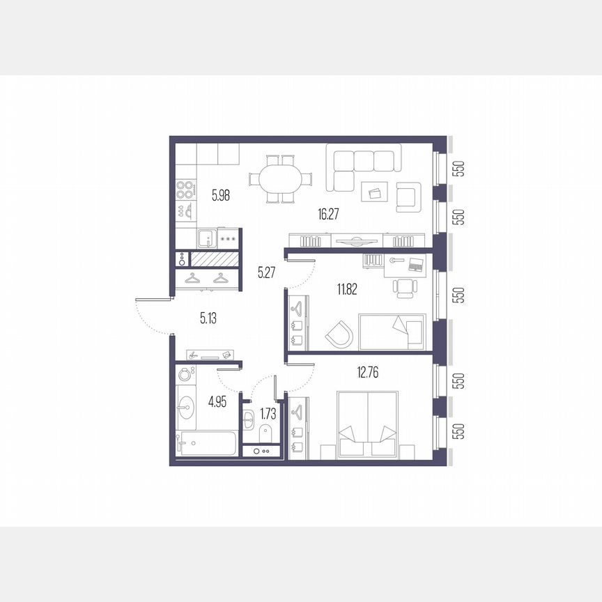 2-к. квартира, 63,9 м², 9/10 эт.