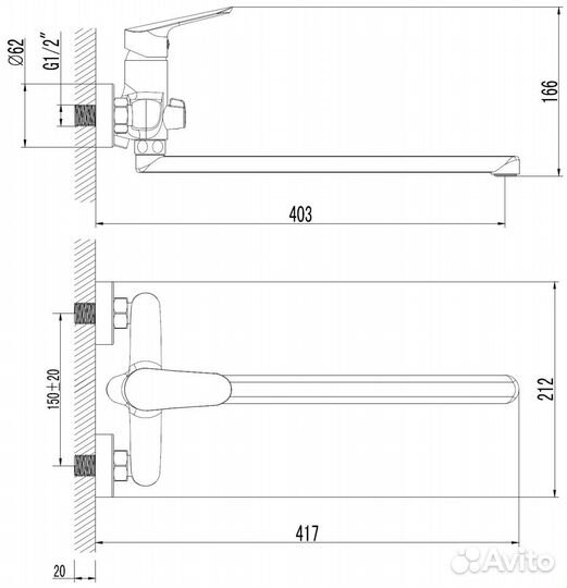 Azario AZ-KX138275C Смеситель для ванны