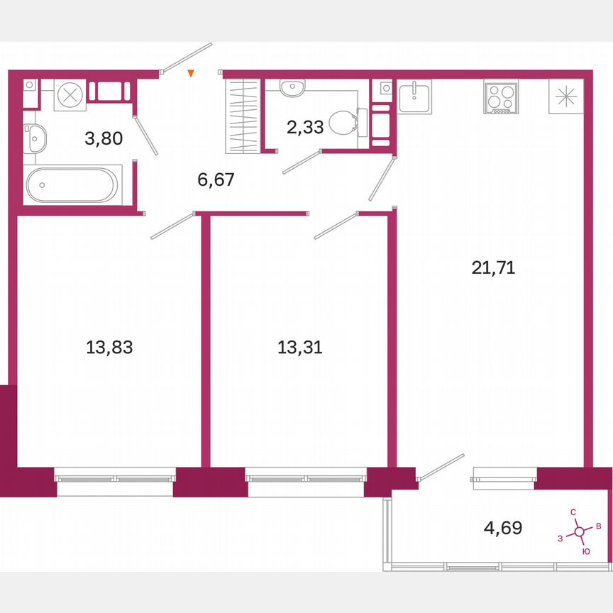 2-к. квартира, 63,1 м², 8/10 эт.
