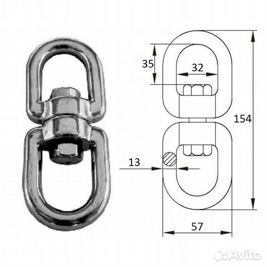 Вертлюг, 13 мм. нерж. (2701-0113)