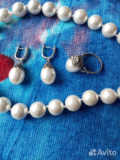 Комплект ожерелье, серьги, кольцо