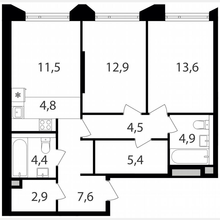 2-к. квартира, 72,5 м², 2/21 эт.