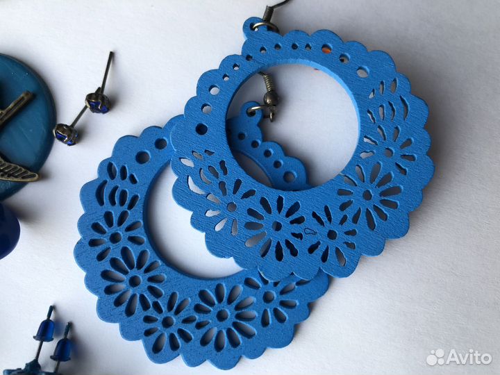 Сережки в синих тонах. 10 пар