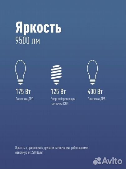 Лампа светодиодная высокомощная hwled 100Вт 6500К холод. бел. E27 220В (переходник с E27 на E40 в ко