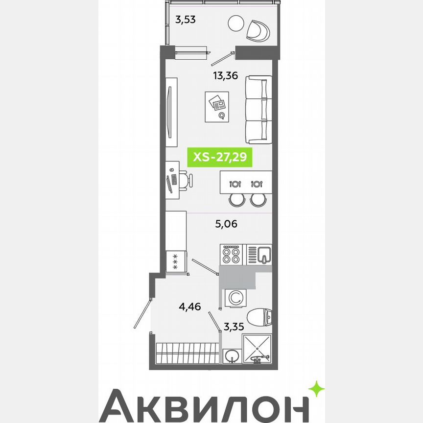 Квартира-студия, 27,3 м², 12/12 эт.