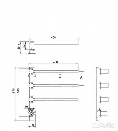 Полотенцесушитель электрический Wonzon & Woghand WW-AL313-CR встраиваемый, хром