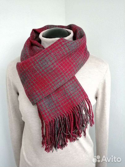 Шарф палантин красный-серый в клетку