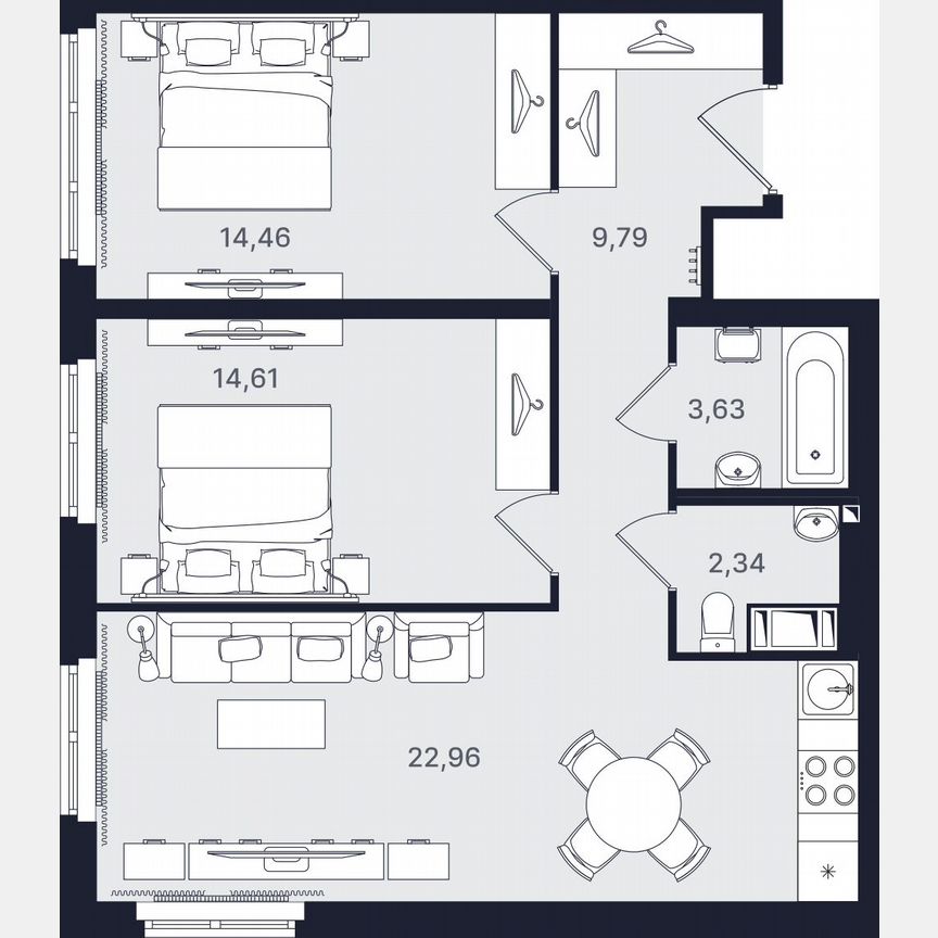3-к. апартаменты, 67,8 м², 9/24 эт.