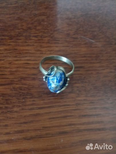 Бижутерия СССР. Серьги и кольцо, камень лазурит