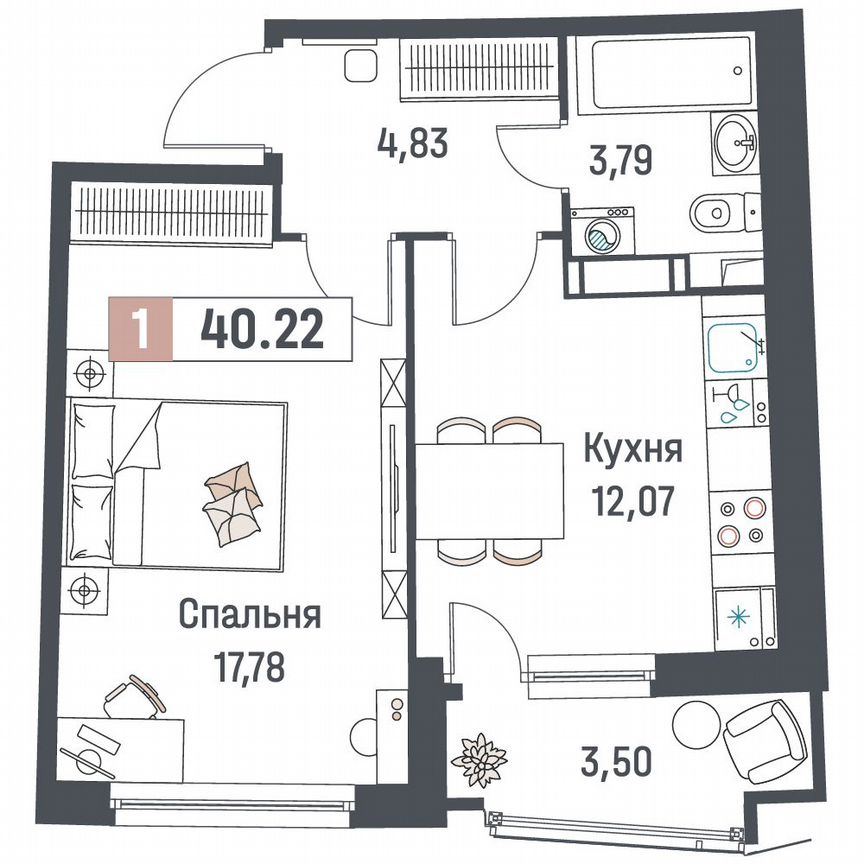 1-к. квартира, 40,2 м², 16/18 эт.