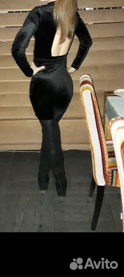 Бархатное чёрное платье h&m