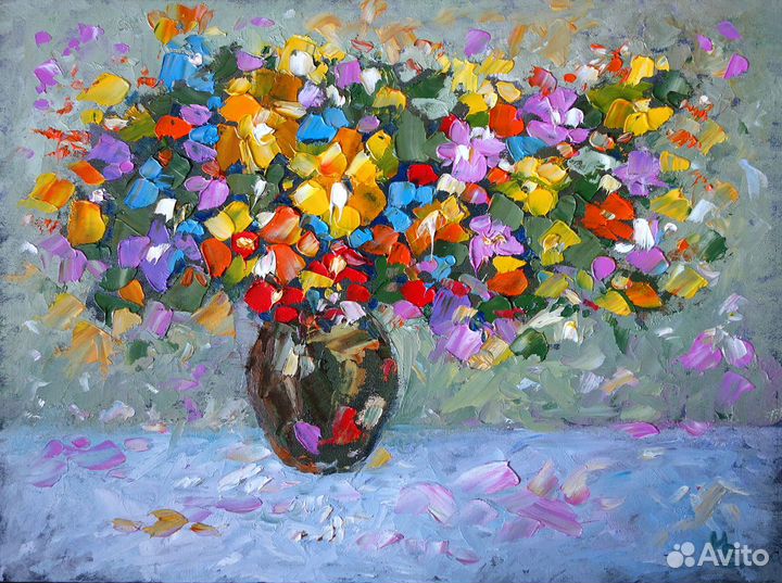 Картина, цветы, масло