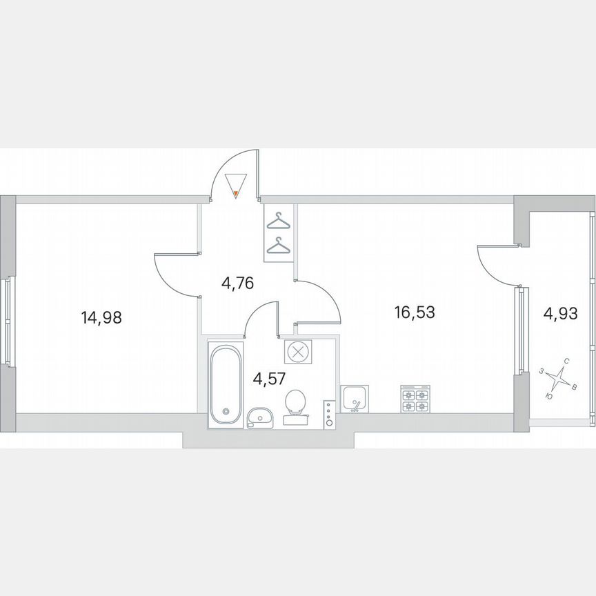 1-к. квартира, 43,3 м², 3/4 эт.