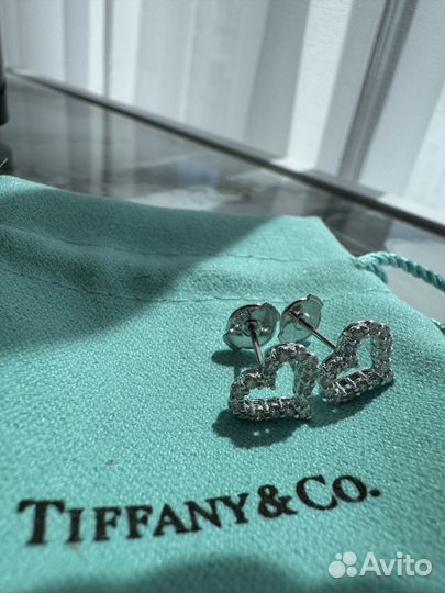 Tiffany сердечки золотые серьги с бриллиантами