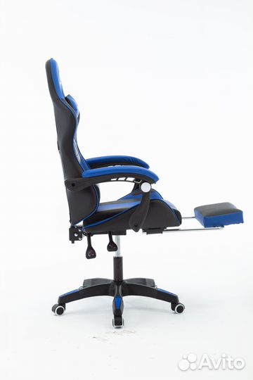 Игровое кресло черно-синее с подставкой