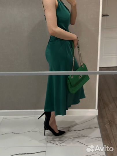 Платье комбинация 2 в 1 зеленое s-m