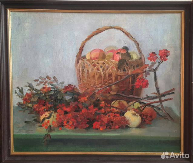 Картина маслом. Натюрморт с рябиной