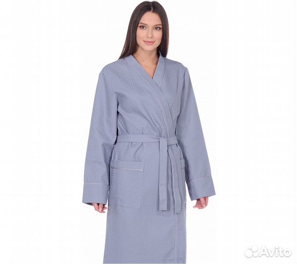 Халат вафельный Home One с кантом серый 56