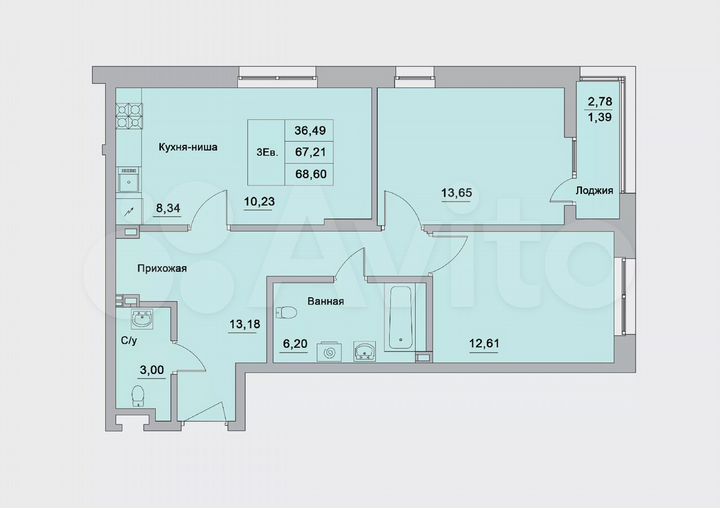 3-к. квартира, 68,6 м², 10/25 эт.