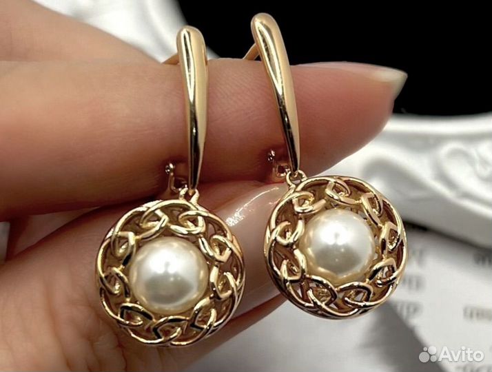 Серьги с жемчугом, покрытие золото